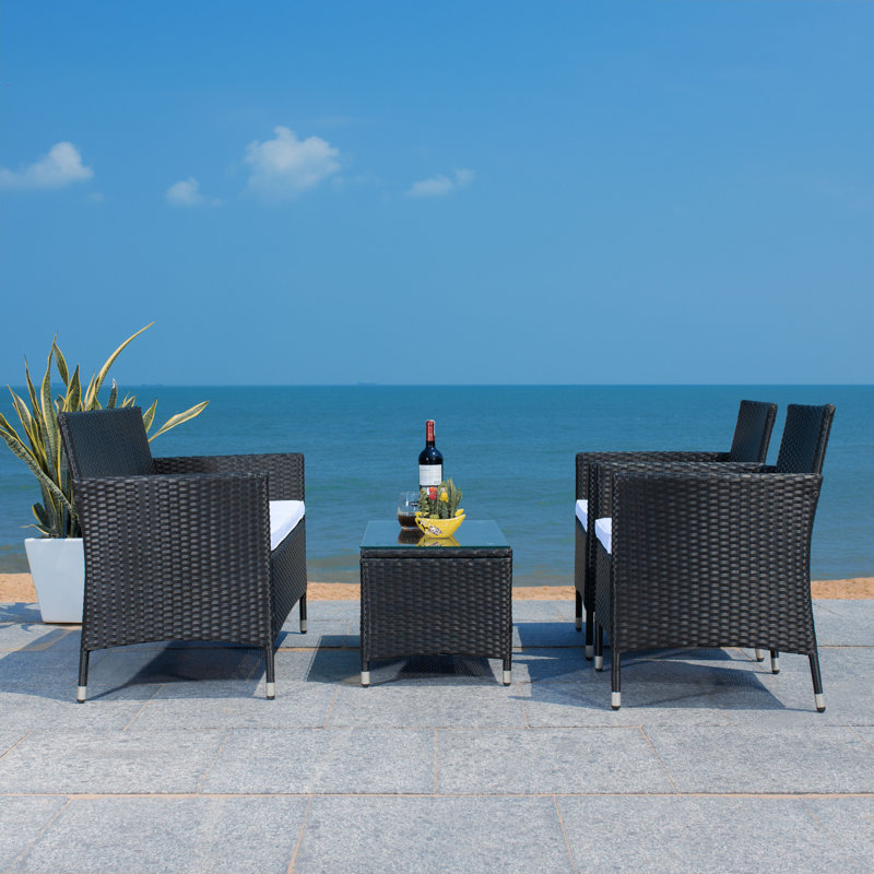 Hokendauqua 4 - Person Patio Conversation Set with Cushions, Black Frame/White Cushion