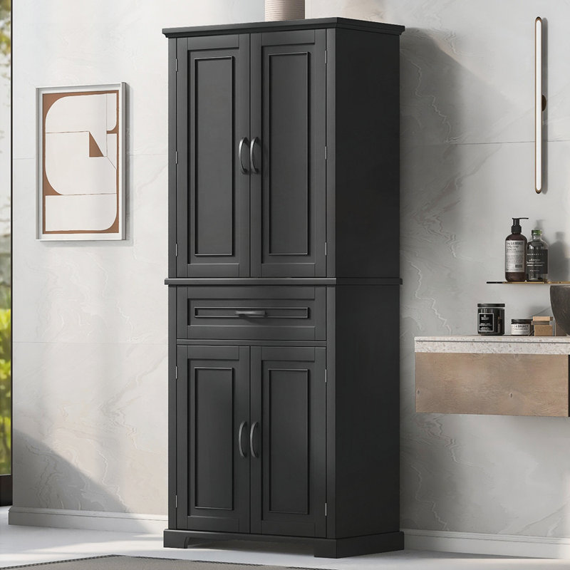 Bathroom Storage Cabinet with Doors and Drawer, Multiple Storage Space, Adjustable Shelf for Enhanced Organization, Black