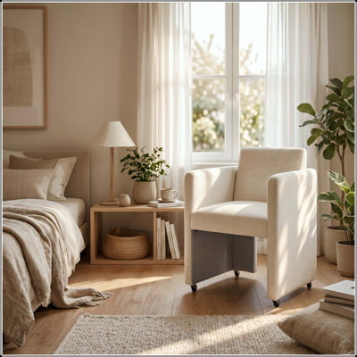 Modern Barrel Dining Chair with Linen Fabric Upholstery and Wood Construction – Single Chair