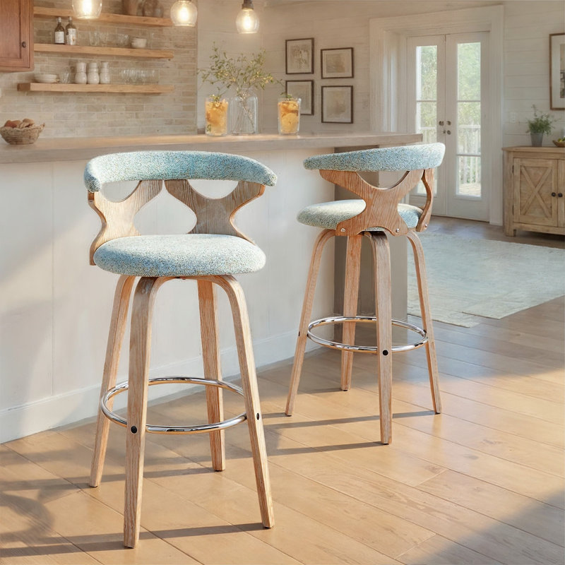 Tabourets de bar et de comptoir Laquietta Arabelle à hauteur fixe avec pieds en bois courbé et repose-pieds rond (ensemble de 2)