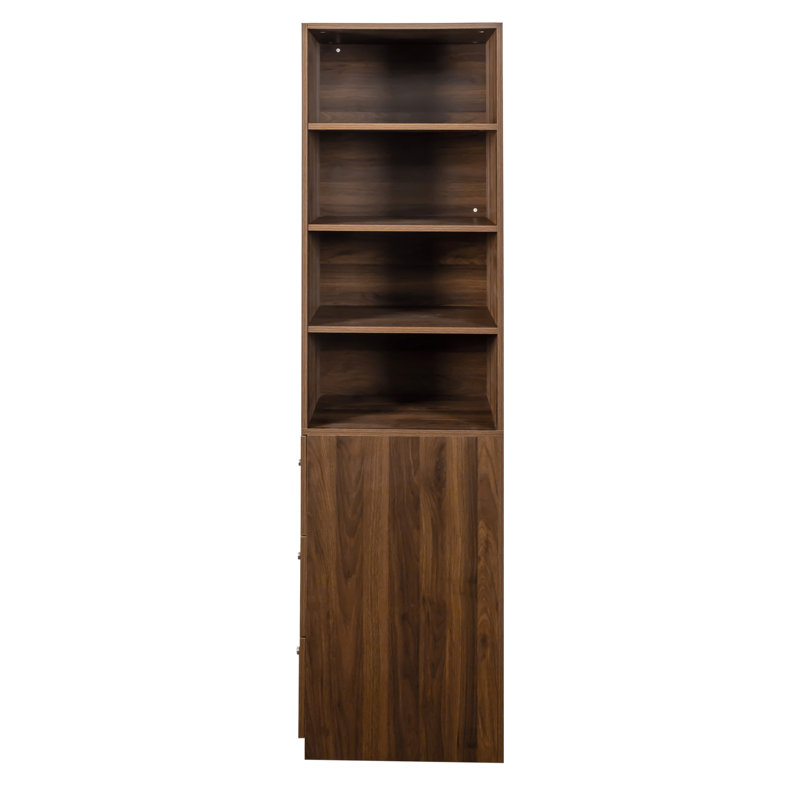 Vitrine moderne de 72,42 po à 4 tablettes et 3 tiroirs latéraux pour espace de bureau, panneau arrière, rangement en bois de 11,94 po de largeur avec 4 tablettes et tiroirs, garde-manger, largeur, panneau de particules +