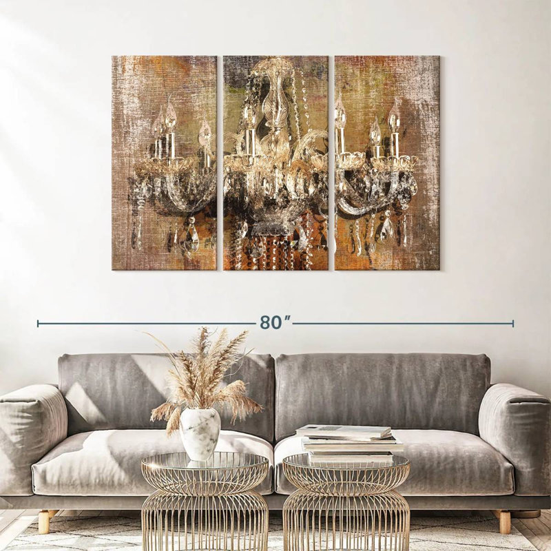 Ensemble 3 pièces de lustre en cristal sophistiqué sur toile, H 36 po x l 57 po x P 1,25 po