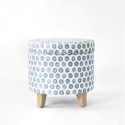 Repose-pieds rond avec rangement Loni, 19 po, bleu, vert, ikat Loni