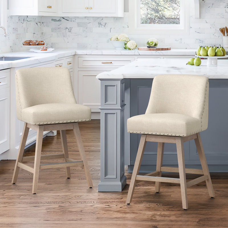 Tabouret pivotant 26 po Amania, Siège beige / structure naturelle