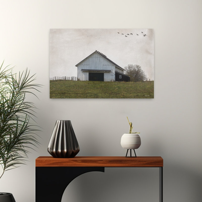 Paysage campagne rustique, abstrait, oiseau contemporain, architecture, art, H 16 po x l 24 po