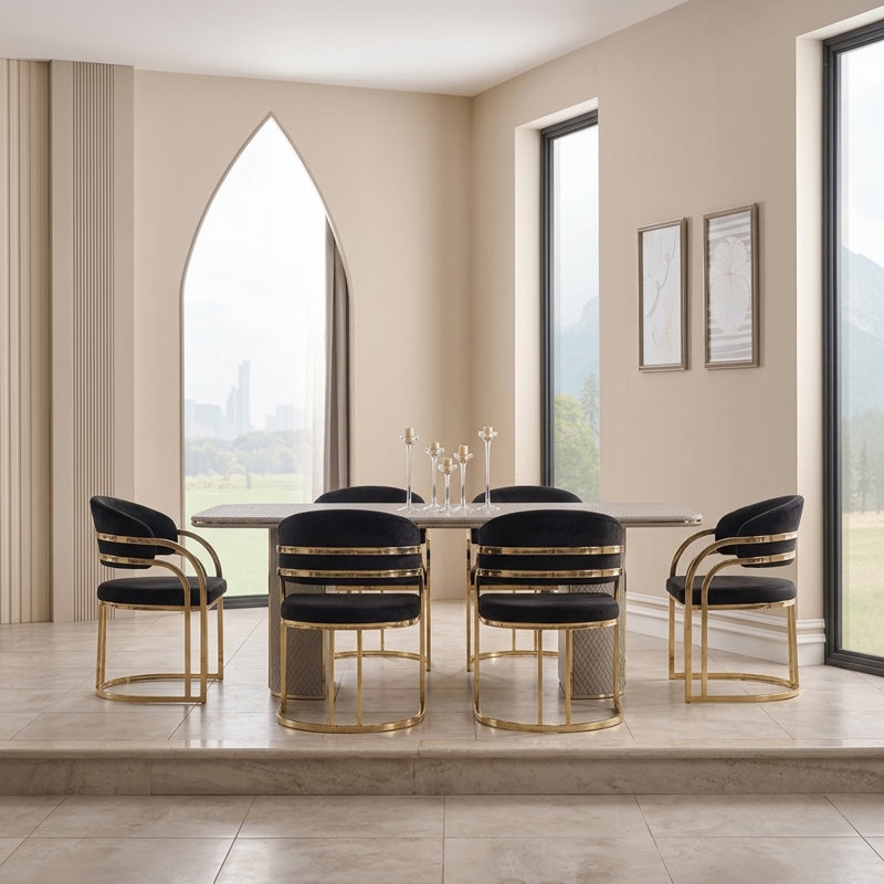 Ensemble de salle à manger 7 pièces Celestia Modern Glam, Black