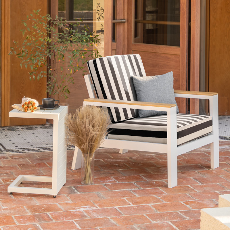 Outdoor Seat Cushion Set Deep Seating Patio Cushion Set Thick Cushions 23.6"x23.6"x5”,Black Stripes, 25.6" W x 25.6" D