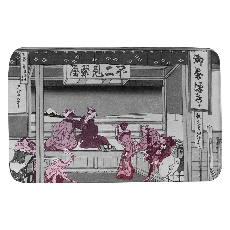 Tapis pour salle de bain antidérapant Clair Yoshida at Tokaido, l 17 po x L 24 po, Rouge
