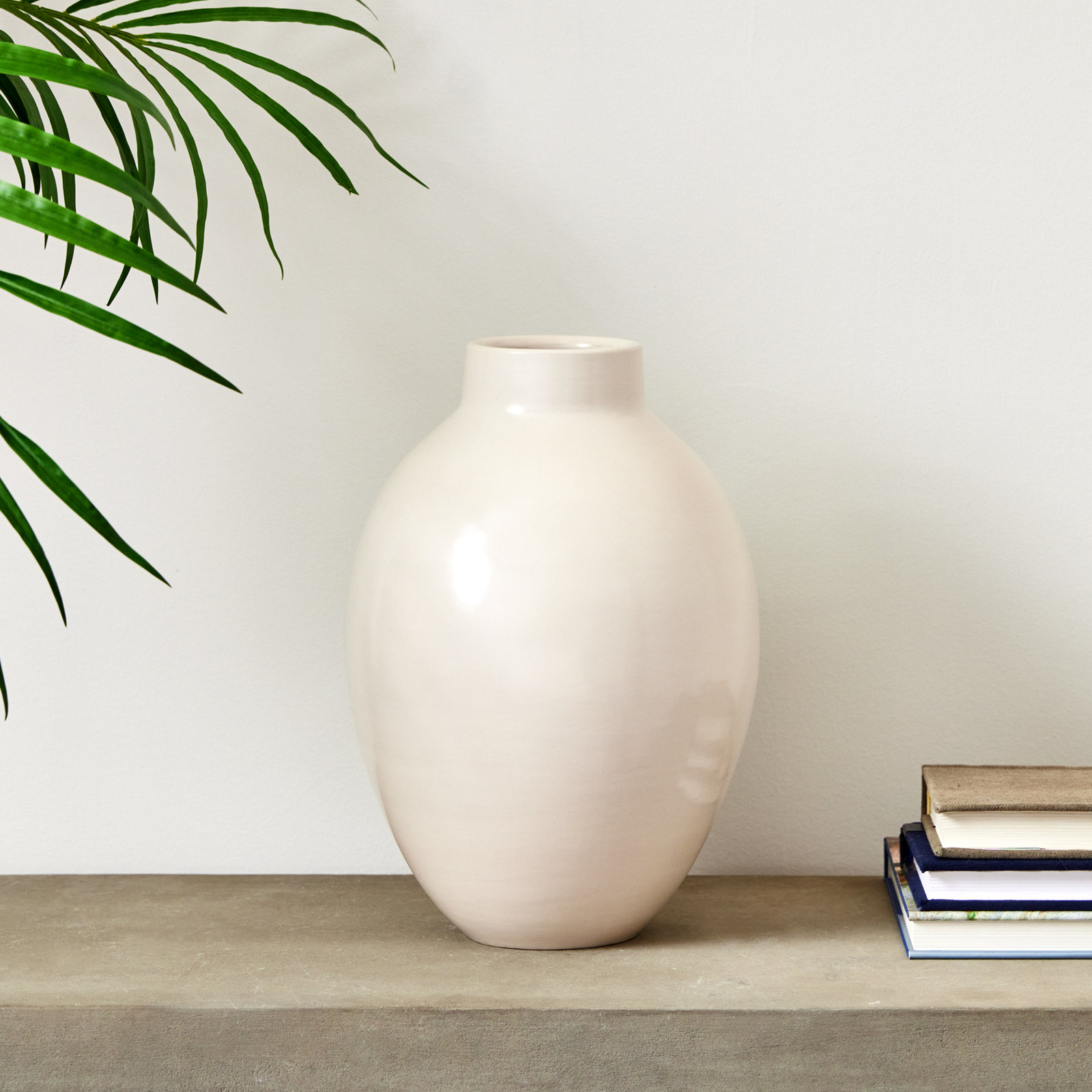 Table Vase, 12.75" H x 9.5" W x 9.5" D, Ecru