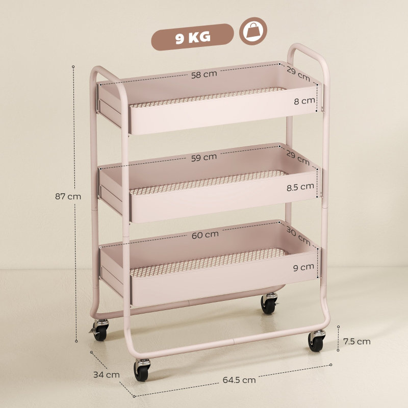 Metal Kitchen Cart, Pink