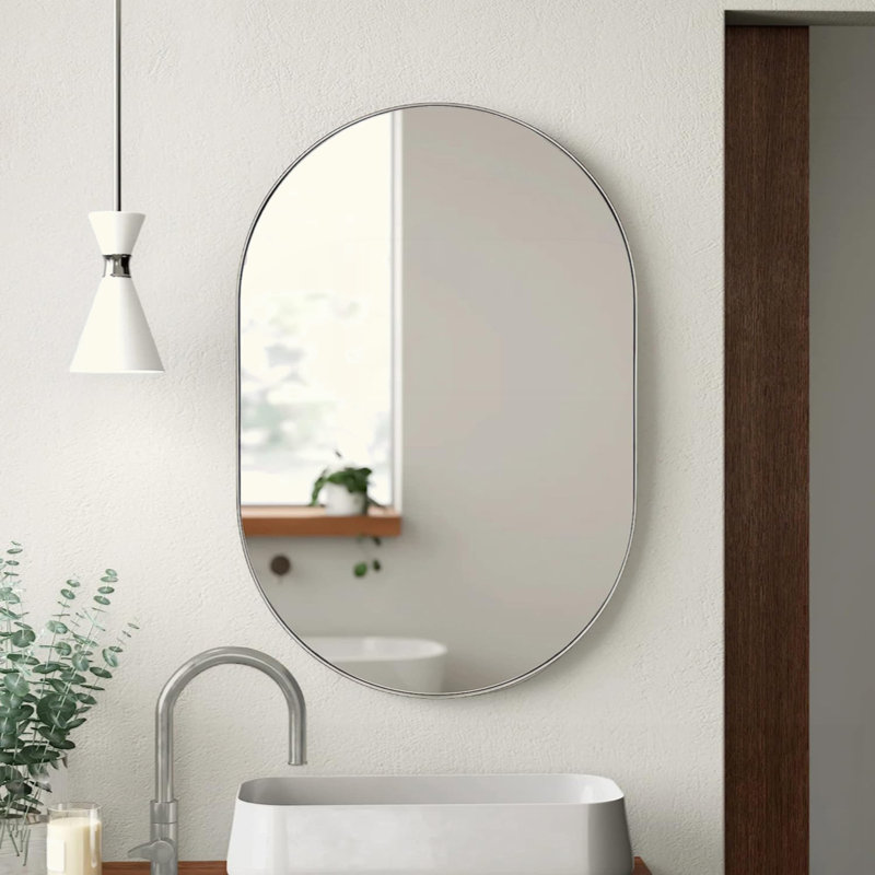 Miroir ovale en métal, Argent argent, 28 po x 20 po