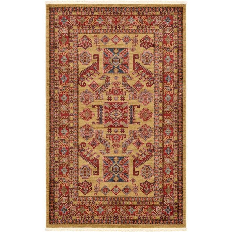 Tapis beige/rouge sud-ouest Lauri, Rectangle 5 pi x 8 pi