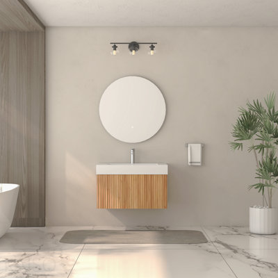 30" Bathroom Vanity With Sink,Wall Mounted Floating Bathroom Cabinet With Integrated Basin Plywood Finish Modern Minimalist Design For Compact Bathrooms Acacia Color