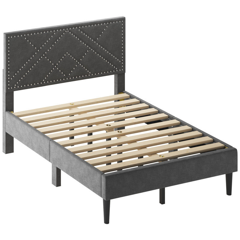 Linen Fabric Bed Frame, Queen, Gray 2