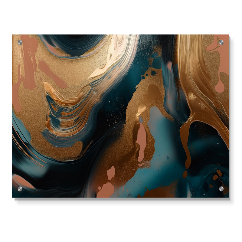 Or et vert marbré Euphoria II - Marbre abstrait acrylique, art mural, H 12 po x l 20 po