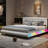 King Size Upholstered Platform Bed With LED Light Strips,White