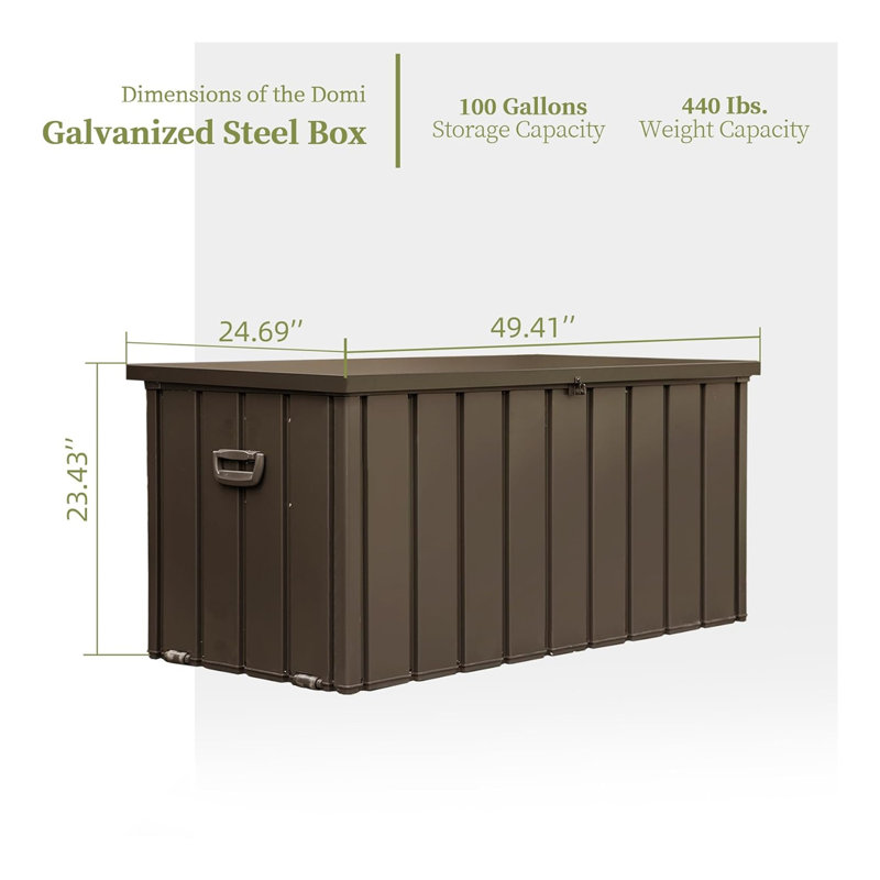 Coffre de terrasse à persiennes verrouillable Domi, 23.43" H x 49.41" W x 24.69" D, Marron foncé