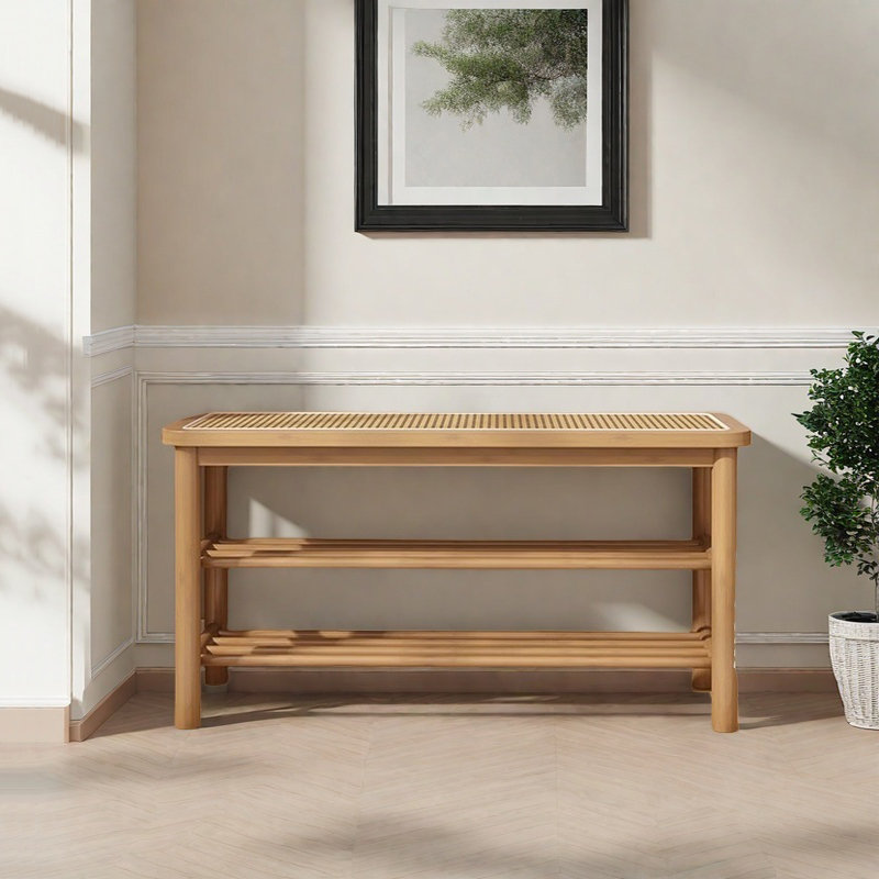 23.6in Shoe Storage Bench, Natural Wood