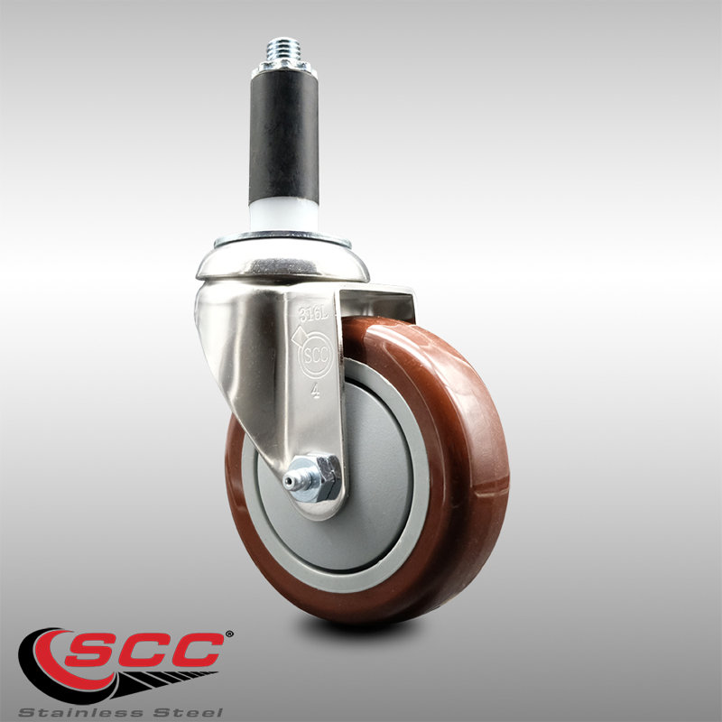 Roue extensible pivotante en polyuréthane 316SS, Marron