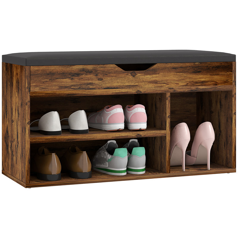 Banc à chaussures avec support rembourré pour le couloir, brun rustique