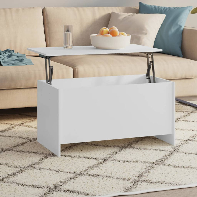 Hydia Lift Top Sled Coffee Table with Storage, 52.5cm H x 102cm L x 55.5cm W, White