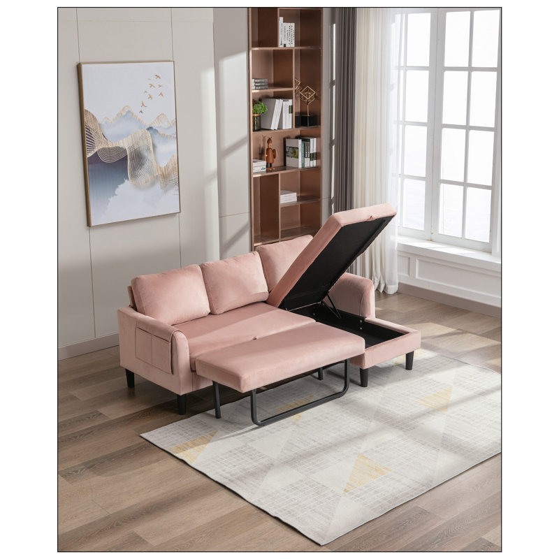 Canapé modulaire Canapé-lit modulaire réversible avec méridienne de rangement Canapé modulaire en L avec lit escamotable et méridienne de rangement