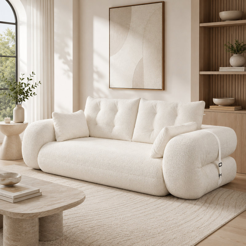 Canapé-lit convertible en chenille avec coussins, Molleton beige, Beige