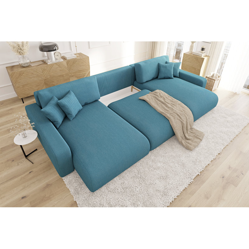 Emma 6 Seater Corduroy Sofa Bed, Turquoise