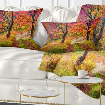 Printed Bright Colorful Fall Trees in Forest Lumbar Pillow
