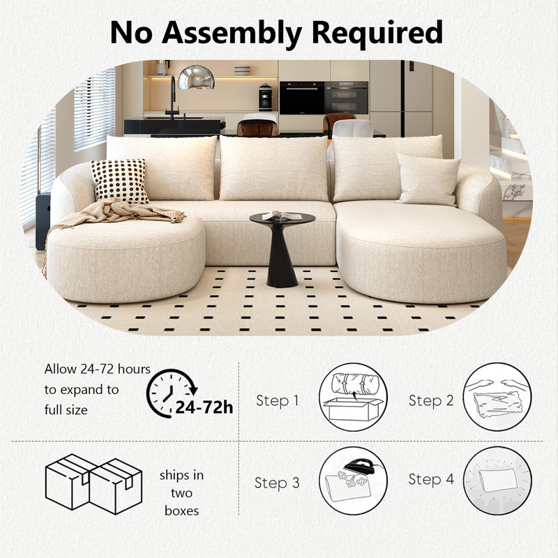 Ensemble de canapé modulaire Boneless, Blanc, H 33,86 po x l 111 po x P 72 po, Orienté à droite