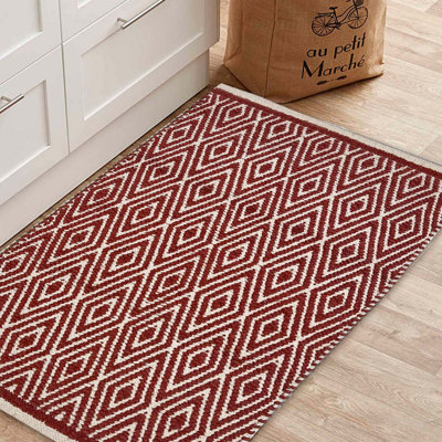 Tapis rouge-ivoire tissé à la main Siewert
