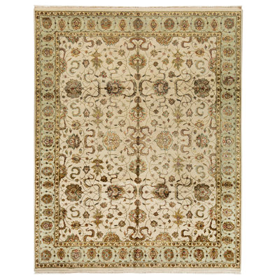 Tapis oriental beige / blanc / noir / rouge en laine et soie noué à la main 8 pi 1 po x 9 pi 11 po Oriental