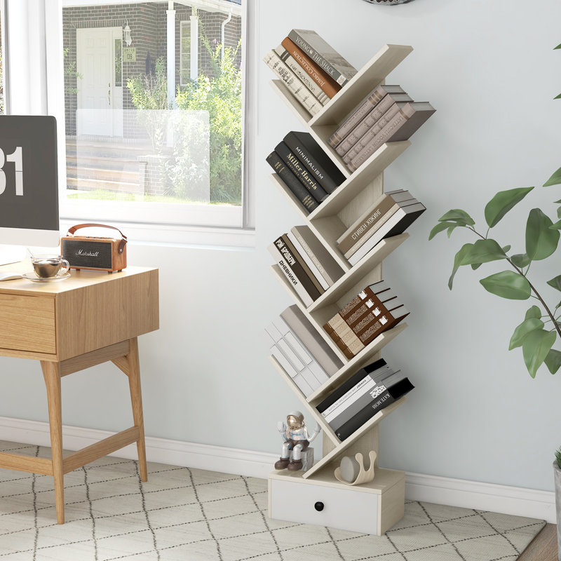 Grigorios Tree Bookshelf Storage Bookcase, Beige/Gray