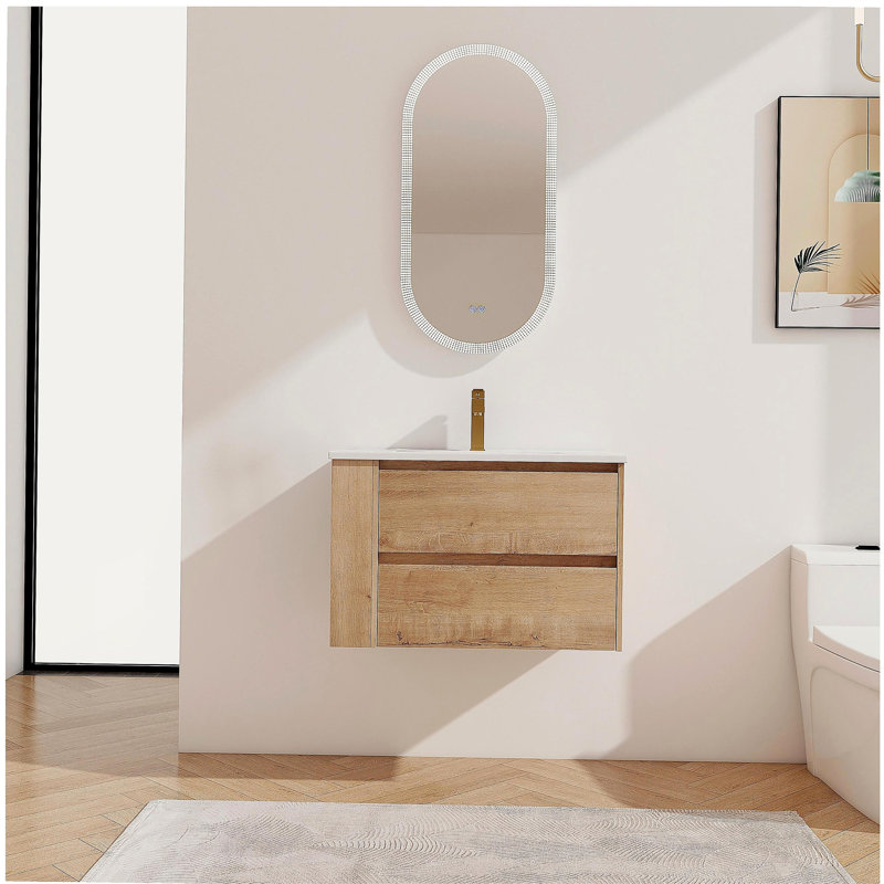 Meuble-lavabo mural 30 po avec bol en céramique, 2 tiroirs