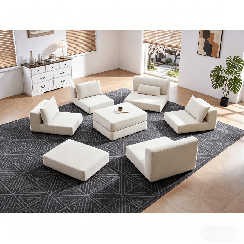 Canapé modulaire en L modulaire - 100 po, coussins compressés sous vide, comprend 5 coussins, CSN-W3975S00042 Blanc
