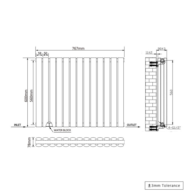 Shirly Horizontal Oval Panel Radiators, Gloss White, 60cm H x 76.7cm W, 2