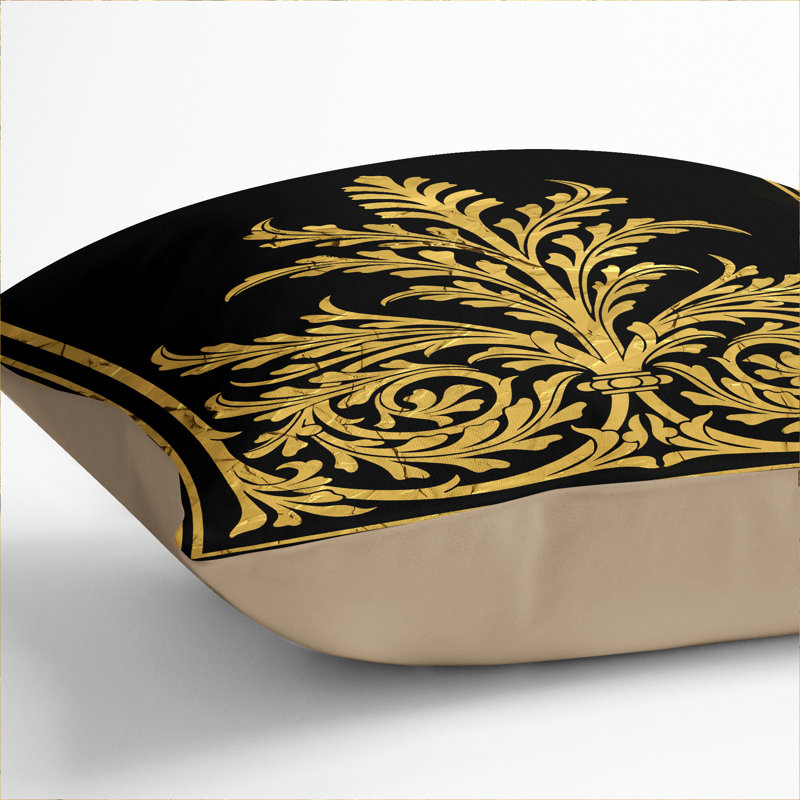 Golden Foil Relief Square Throw Cushion, 55cm H x 55cm W x 20cm D, Stone