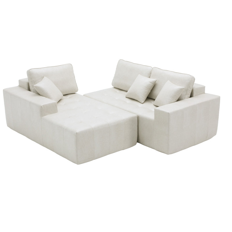 Canapé modulaire en L en similicuir avec méridienne d'angle, canapé à compression en mousse haute densité, canapé sans assemblage pour le salon
