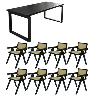 Modern simple black solid wood dining table set