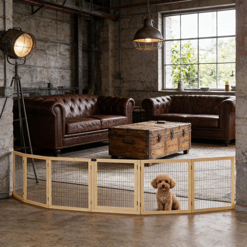 6-Panel Folding Dog,Wooden Pet Gate
