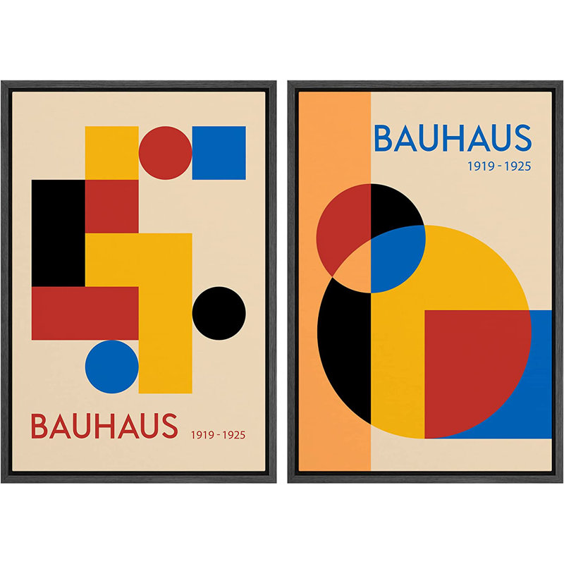 Classical Artwork Mid-Century Geometric Block Polygons - Ensemble de 2 reproductions de cadres flottants, Cadre noir