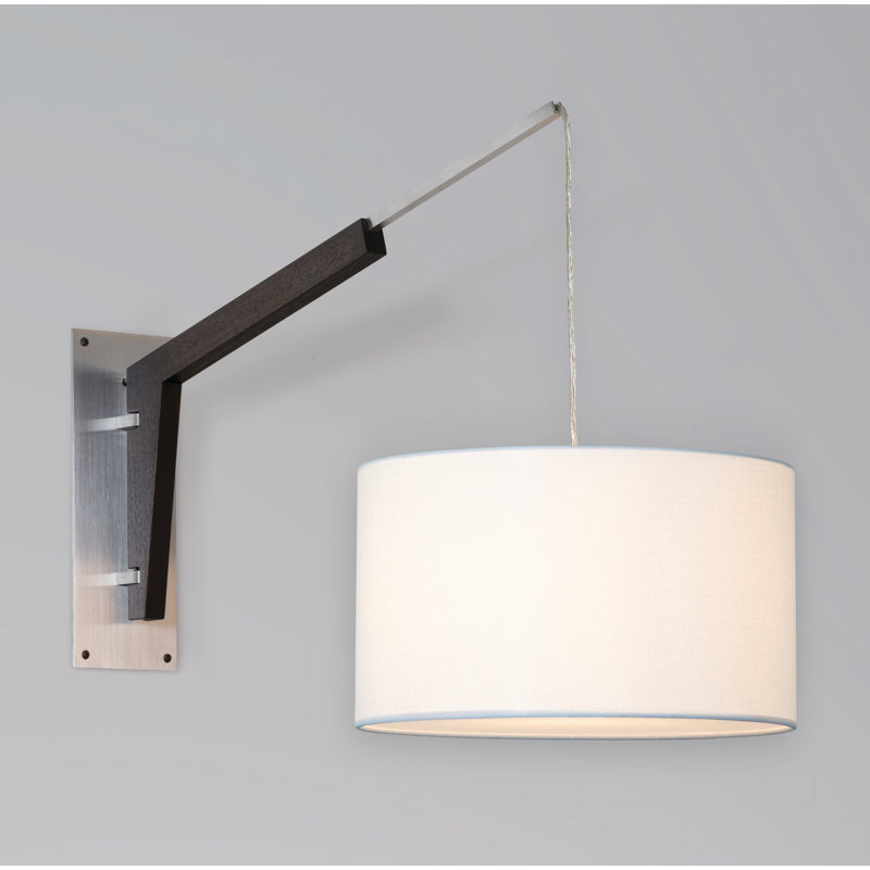Talea Solid Wood Swing Arm Sconce, Brushed Aluminum/Dark Stained Walnut, White