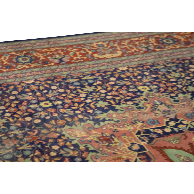 Tapis bleu marine et rouge de haute qualité noué à la main