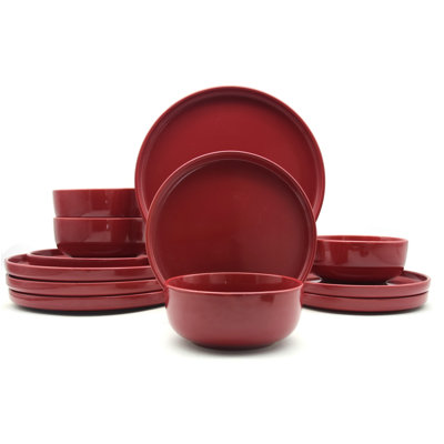 Waterside 12pc Red Lipped Stoneware Dinner Set