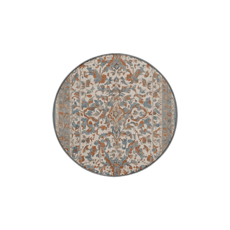 Machine Washable Gray Area Rug, Round 4'