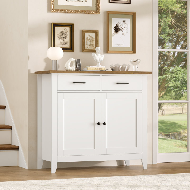Ailynn Wood Accent Cabinets With 2 Drawers & 2 Doors, White