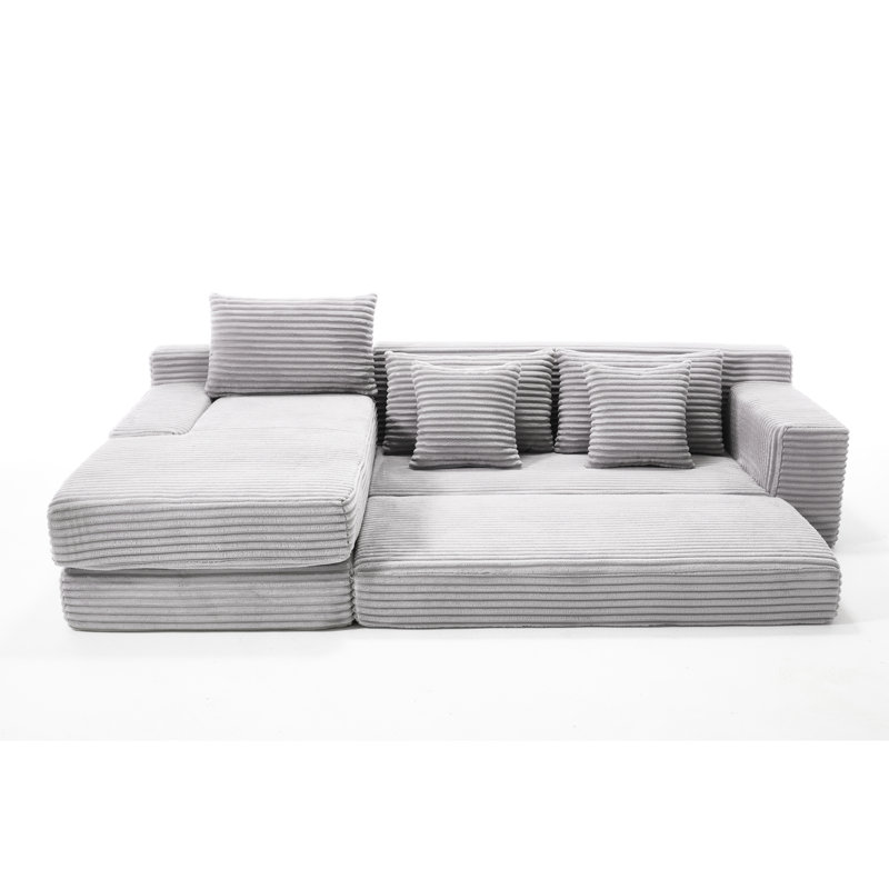 Velours côtelé gris en forme de L avec mousse à mémoire de forme et base en acier ergonomique et robuste