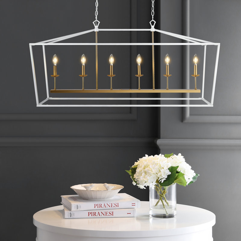 Luminaire suspendu linéaire à 6 lumières pour îlot de cuisine Joree, Blanc / laiton doré