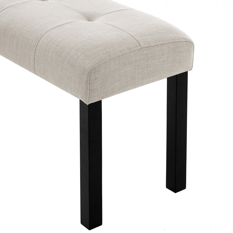 Modern Tufted Linen Dining Bench, Farmhouse Upholstered Entryway Bench With Black Rubber Wood Legs, Versatile, Beige