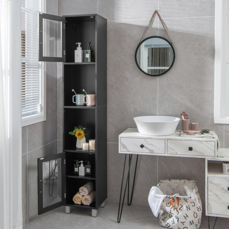 Freestanding Linen Cabinet, Black